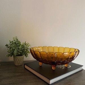 Vintage Amber Indiana Glass Fruit Console Centerpiece Bowl Home Decor